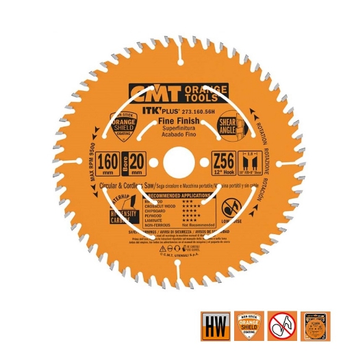 Afbeeldingen van CMT Dunne fijne afkortzaag voor massief hout en beplakte plaat 160x20(+16)x1.8mm Z56 HW - 273.160.56H