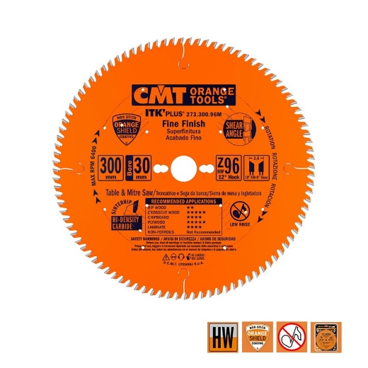 Afbeeldingen van CMT Dunne fijne afkortzaag voor massief hout en beplakte plaat 300x30x2.6mm Z96 HW - 273.300.96M