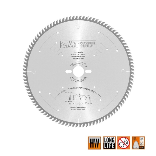 Afbeeldingen van CMT Superfijne afkortzaag voor massief hout & kunststof 300x30x3.2mm Z100 HW - 274.100.12M