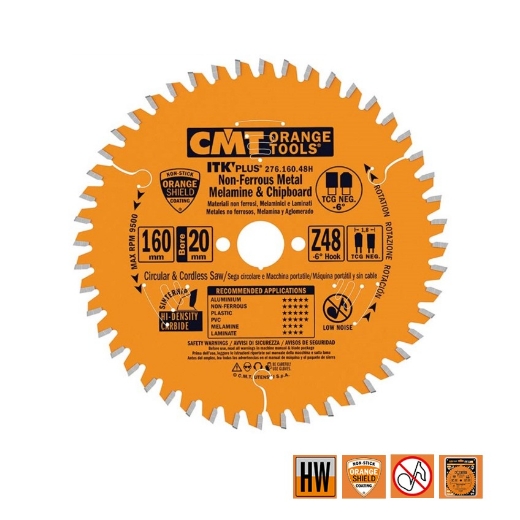 Afbeeldingen van CMT Dun zaagblad voor non-ferro metalen en composiet 160x20(+16)x1.8mm Z48 HW - 276.160.48H