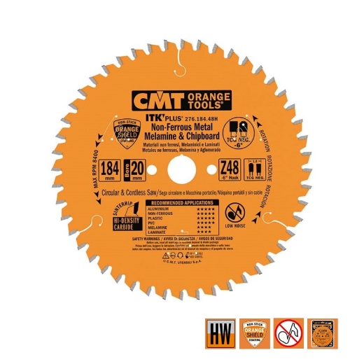 Afbeeldingen van CMT Dun zaagblad voor non-ferro metalen en composiet 184x20(+16 +15.87)x1.8mm Z48 HW - 276.184.48H