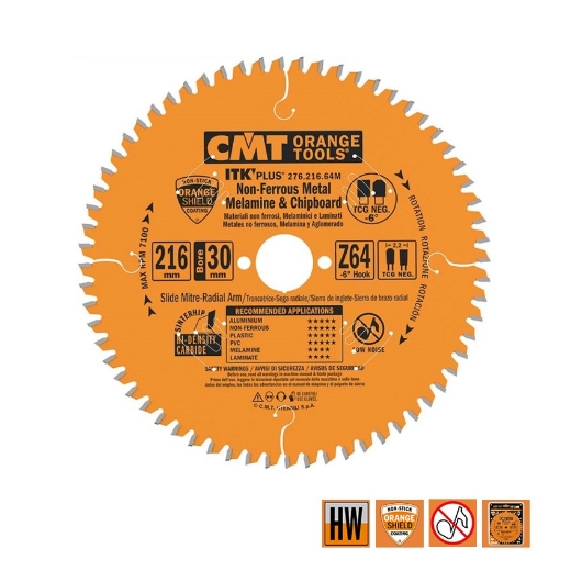 Afbeeldingen van CMT Dun zaagblad voor non-ferro metalen en composiet 216x30x2.2mm Z64 HW - 276.216.64M
