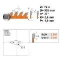 Afbeeldingen van CMT Dun universeel zaagblad voor massief hout & multiplex 305x30x2.6mm Z72 HW - 272.305.72M