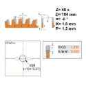 Afbeeldingen van CMT Dun zaagblad voor non-ferro metalen en composiet 184x20(+16 +15.87)x1.8mm Z48 HW - 276.184.48H
