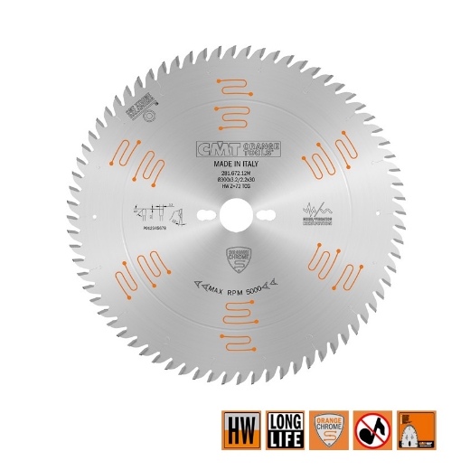 Afbeeldingen van CMT Geluidsarme zaag met chroom-coating voor HPL & kunststof 300x30x3.2mm Z72 HW - 281.672.12M