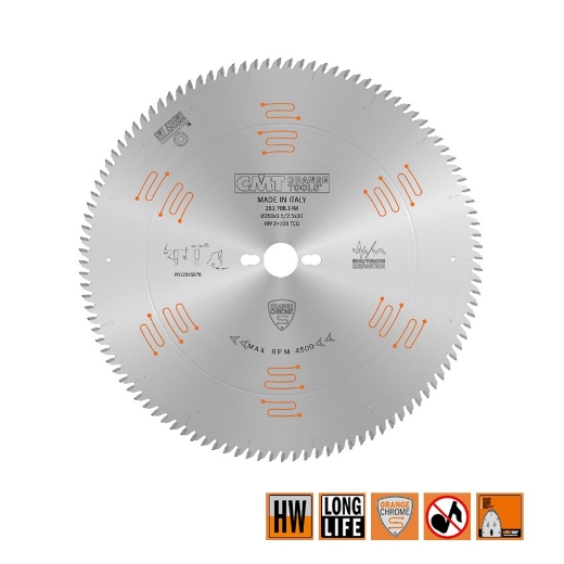 Afbeeldingen van CMT Geluidsarme zaag met chroom-coating voor HPL & kunststof 350x30x3.5mm Z108 HW - 281.708.14M