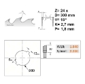 Afbeeldingen van CMT Dun meerbladzaag met ruimertanden voor massief hout 300x80x2.7mm Z24 HW - 280.024.12W