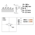 Afbeeldingen van CMT Hardmetalen zaagblad voor fijne afwerking, voor melamine & dunne houtsoorten 350x30x3.5mm Z108 HW - 283.108.14M