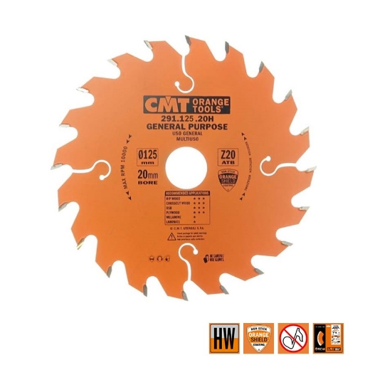 Afbeeldingen van CMT Universele cirkelzaag voor draagbare machines, voor massief hout & multiplex 125x20x2.4mm Z20 HW - 291.125.20H