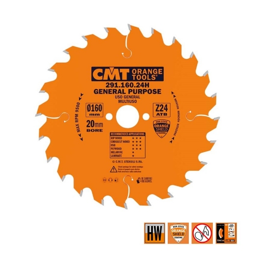 Afbeeldingen van CMT Universele cirkelzaag voor draagbare machines, voor massief hout & multiplex 160x20x2.2mm Z24 HW - 291.160.24H