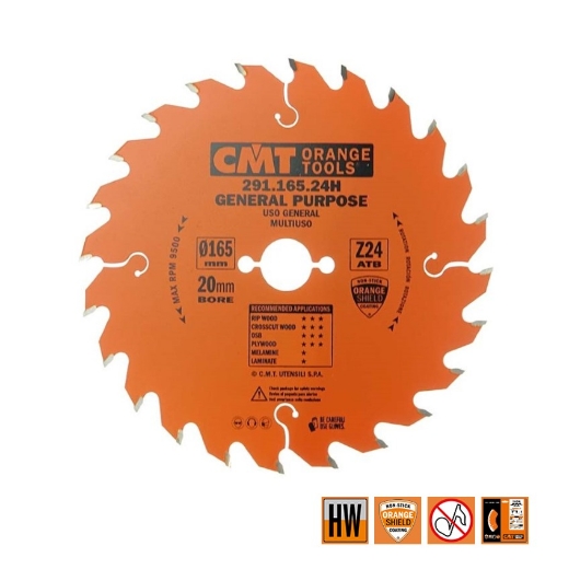 Afbeeldingen van CMT Universele cirkelzaag voor draagbare machines, voor massief hout & multiplex 165x20x2.2mm Z24 HW - 291.165.24H