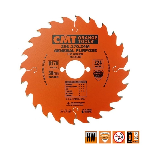 Afbeeldingen van CMT Universele cirkelzaag voor draagbare machines, voor massief hout & multiplex 170x30x2.6mm Z24 HW - 291.170.24M