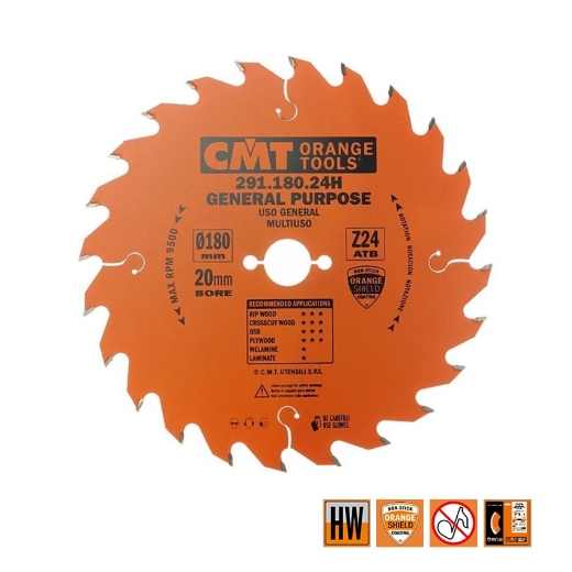 Afbeeldingen van CMT Universele cirkelzaag voor draagbare machines, voor massief hout & multiplex 180x20x2.6mm Z24 HW - 291.180.24H