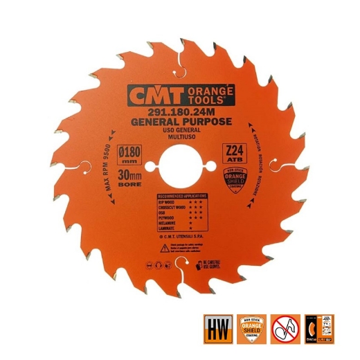 Afbeeldingen van CMT Universele cirkelzaag voor draagbare machines, voor massief hout & multiplex 180x30x2.6mm Z24 HW - 291.180.24M