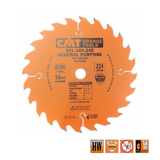 Afbeeldingen van CMT Universele cirkelzaag voor draagbare machines, voor massief hout & multiplex 184x16x2.6mm Z24 HW - 291.184.24E