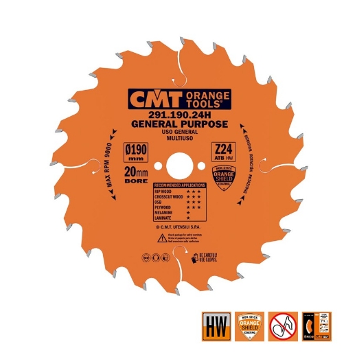 Afbeeldingen van CMT Universele cirkelzaag voor draagbare machines, voor massief hout & multiplex 190x20x2.6mm Z24 HW - 291.190.24H