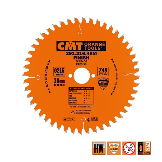 Afbeeldingen van CMT Universele cirkelzaag voor draagbare machines, voor massief hout & multiplex 216x30x2.8mm Z48 HW - 291.216.48M