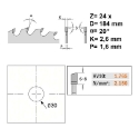 Afbeeldingen van CMT Universele cirkelzaag voor draagbare machines, voor massief hout & multiplex 184x30x2.6mm Z24 HW - 291.184.24M