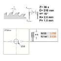 Afbeeldingen van CMT Universele cirkelzaag voor draagbare machines, voor massief hout & multiplex 210x30x2.8mm Z36 HW - 291.210.36M