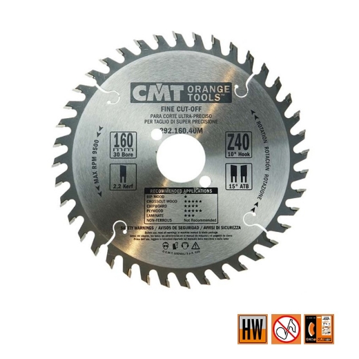 CMT Afkortcirkelzaag voor draagbare machines, voor massief hout 160x30x2.2mm Z40 HW - 292.160.40M