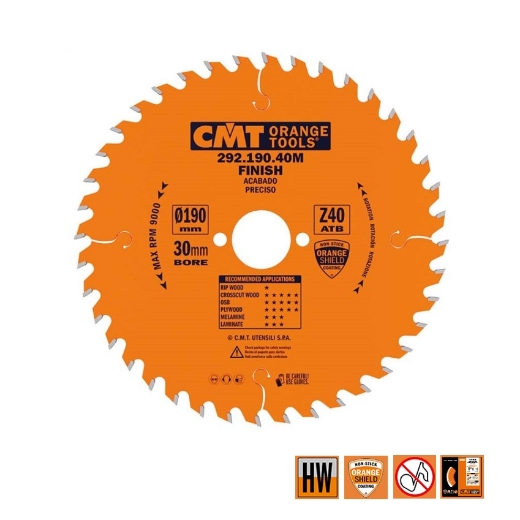 Afbeeldingen van CMT Afkortcirkelzaag voor draagbare machines, voor massief hout 190x30x2.6mm Z40 HW - 292.190.40M