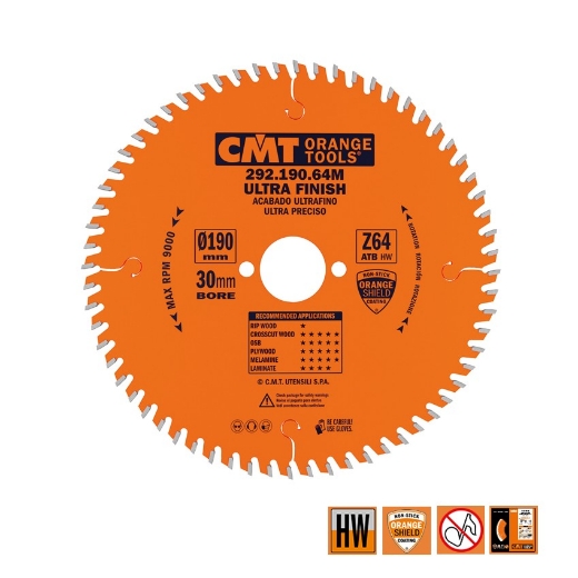 CMT Afkortcirkelzaag voor draagbare machines, voor massief hout 190x30x2.6mm Z64 HW - 292.190.64M
