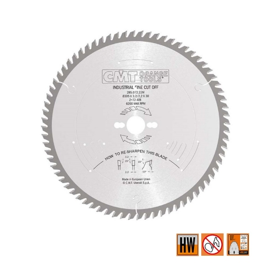 Afbeeldingen van CMT Afkortzaag voor massief hout 305x30x3.2mm Z72 HW - 285.072.22M