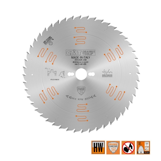 Afbeeldingen van CMT Geluidsarme HW afkortzaag geschikt voor massief hout 300x30x3.2mm Z48 HW - 285.648.12M