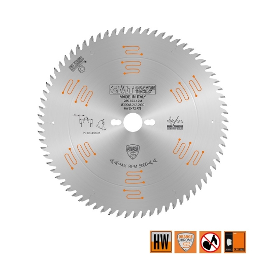 Afbeeldingen van CMT Geluidsarme HW afkortzaag geschikt voor massief hout 300x30x3.2mm Z72 HW - 285.672.12M