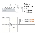 Afbeeldingen van CMT Zaagblad voor fijne afwerking, voor massief hout 200x30x3.2mm Z64 HW - 285.064.08M