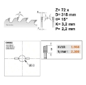 Afbeeldingen van CMT Afkortzaag voor massief hout 315x30x3.2mm Z72 HW - 285.072.13M