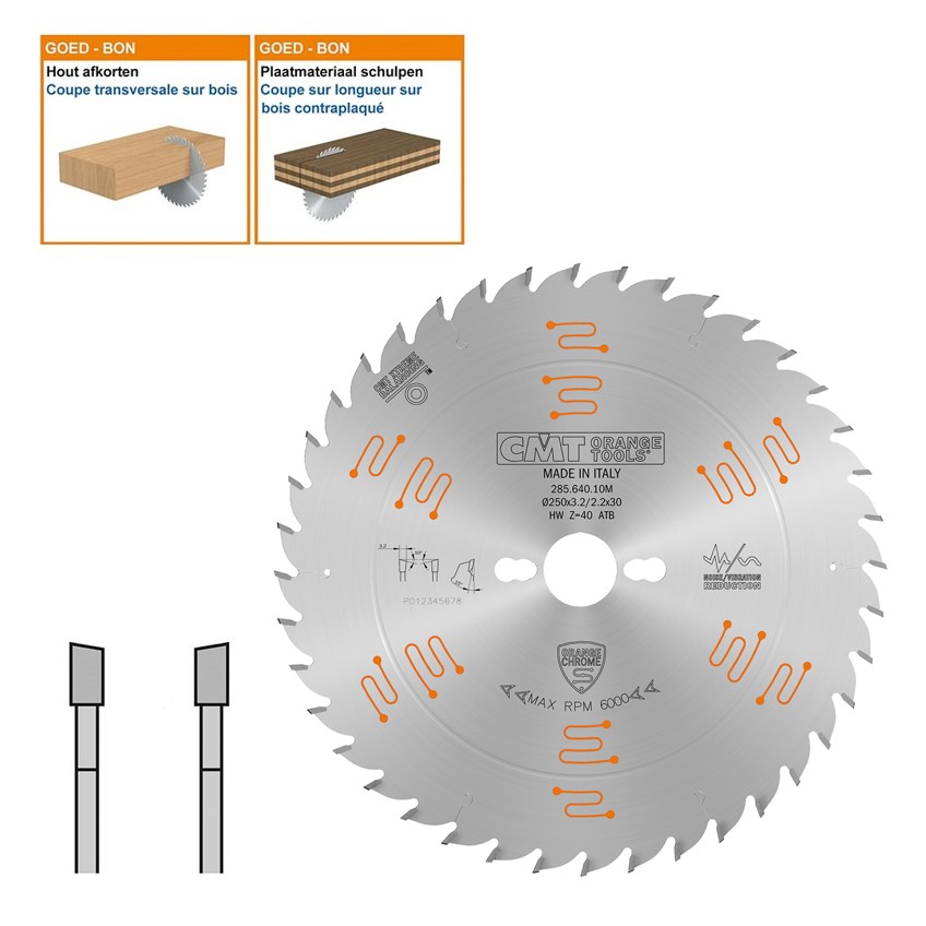 CMT Geluidsarme HW afkortzaag geschikt voor hout - CMT ORANGE TOOLS