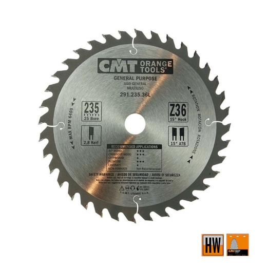 Afbeeldingen van CMT Universele cirkelzaag voor draagbare machines, voor massief hout & multiplex 235x25x2.8mm Z36 HW - 291.235.36L