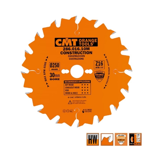 Afbeeldingen van CMT Bouw schulpzaag voor hout met spijkers 250x30x2.8mm Z16 HW - 286.016.10M