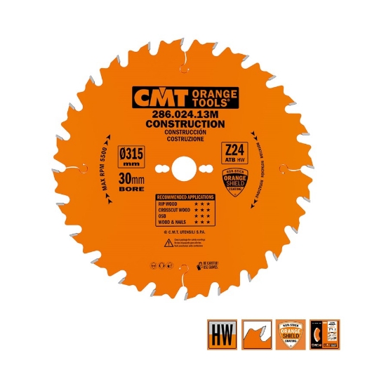 Afbeeldingen van CMT Bouw schulpzaag voor hout met spijkers 315x30x3.2mm Z24 HW - 286.024.13M