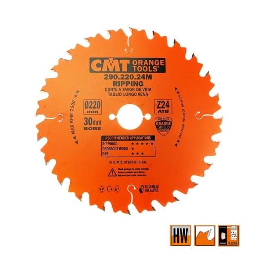 Afbeeldingen van CMT Schulpzaag voor draagbare machines, voor massief hout 220x30x2.8mm Z24 HW - 290.220.24M