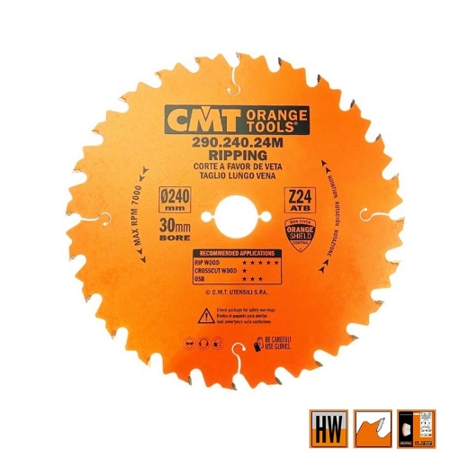Afbeeldingen van CMT Schulpzaag voor draagbare machines, voor massief hout 240x30x2.8mm Z24 HW - 290.240.24M