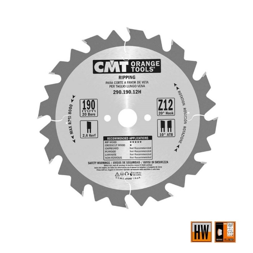 CMT Schulpzaag voor draagbare machines, voor massief hout 190x20x2.6mm Z12 HW - 290.190.12H