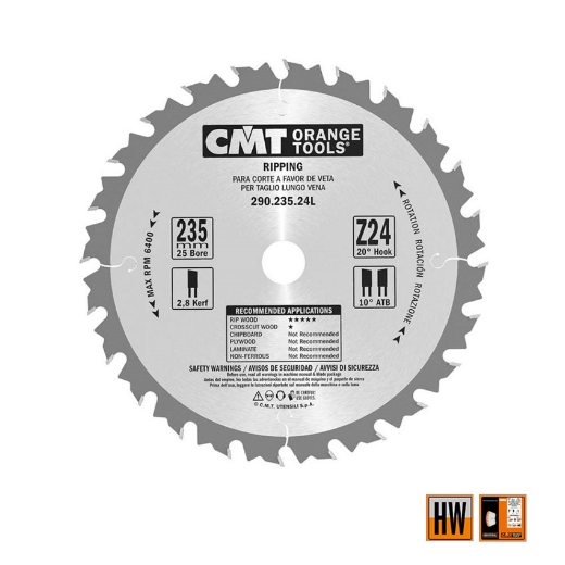 CMT Schulpzaag voor draagbare machines, voor massief hout 235x25x2.8mm Z24 HW - 290.235.24L