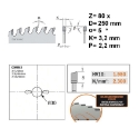 Afbeeldingen van CMT Geluidsarme HW afkortzaag geschikt voor massief hout 250x30x3.2mm Z80 HW - 285.680.10M