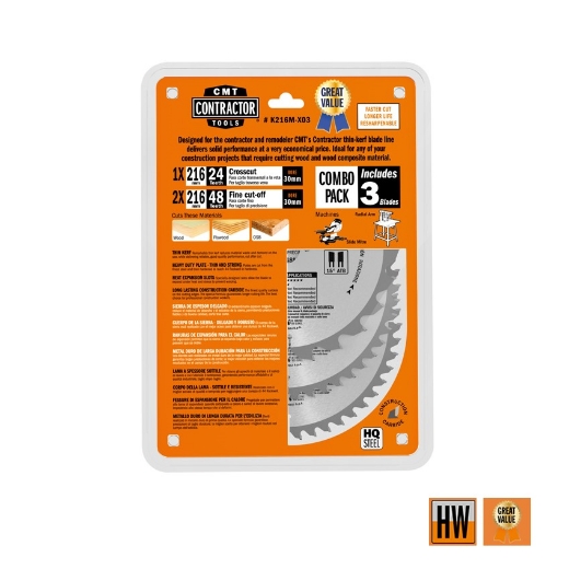 Afbeeldingen van CMT Contractor set universele zaagbladen voor hout & OSB 216x30x2.4mm Z24 & Z48 HW - K216M-X03