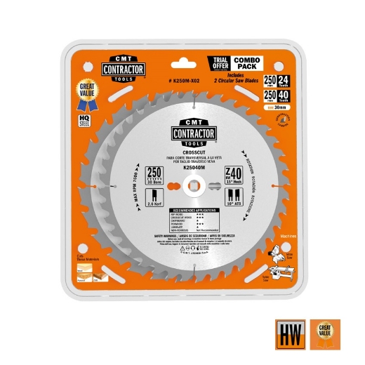 Afbeeldingen van CMT Contractor set universele zaagbladen voor hout & OSB 250x30x2.6mm Z24 & Z40 HW - K250M-X02