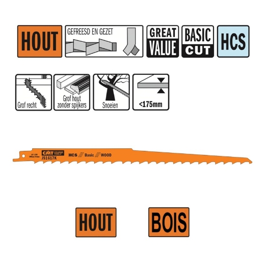 Afbeeldingen van CMT Reciprozaagblad voor grof hout & tuinhout L=300mm I=280mm H=19mm K=1.25mm DTZ=250mm HCS, 5 stuks - JS1617K-5