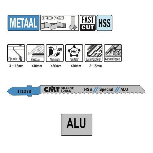 Afbeeldingen van CMT Decoupeerzaag fijn recht voor metaal L=100mm I=75mm TS=3mm TPI=8mm HSS, 5 stuks - JT127D-5