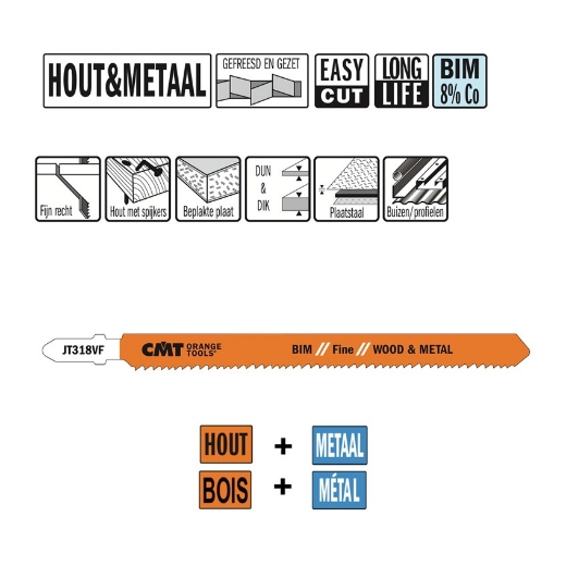Afbeeldingen van CMT Decoupeerzaag fijn recht laminaat L=132mm I=100mm TS=1.7-2.6mm TPI=10-15mm Bim 8% Co, 5 stuks - JT318VF-5