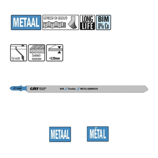 Afbeeldingen van CMT Decoupeerzaag fijn recht voor metaal L=185mm I=160mm TS=1.8mm TPI=14mm DTZ=<120mm Bim 8% Co, 3 stuks - JT718BF-3
