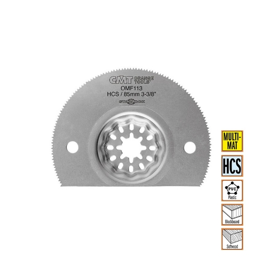 Afbeeldingen van CMT Multitoolzaagblad Starlock rond voor hout & kunststof W=85mm HCS, 5 stuks - OMF113-X5