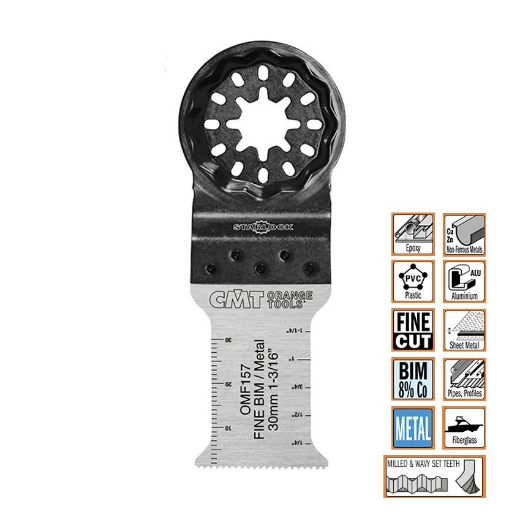 Afbeeldingen van CMT Multitoolzaagblad Starlock met fijne zaagsnede voor metaal W=30mm I=50mm Bim 8% Co, 50 stuks - OMF157-X50
