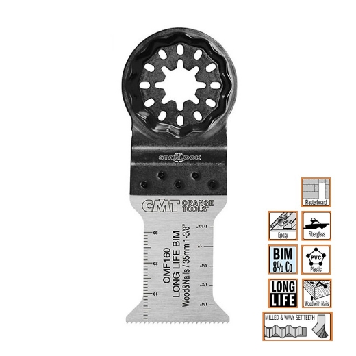 Afbeeldingen van CMT Multitoolzaagblad Starlock voor hout met spijkers W=35mm I=50mm Bim 8% Co, 50 stuks - OMF160-X50