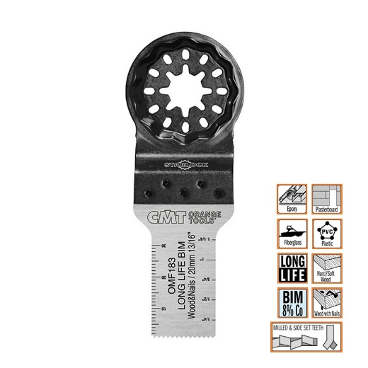 Afbeeldingen van CMT Multitoolzaagblad Starlock voor hout met spijkers & glasvezel W=20mm I=34mm Bim 8% Co, 5 stuks - OMF183-X5